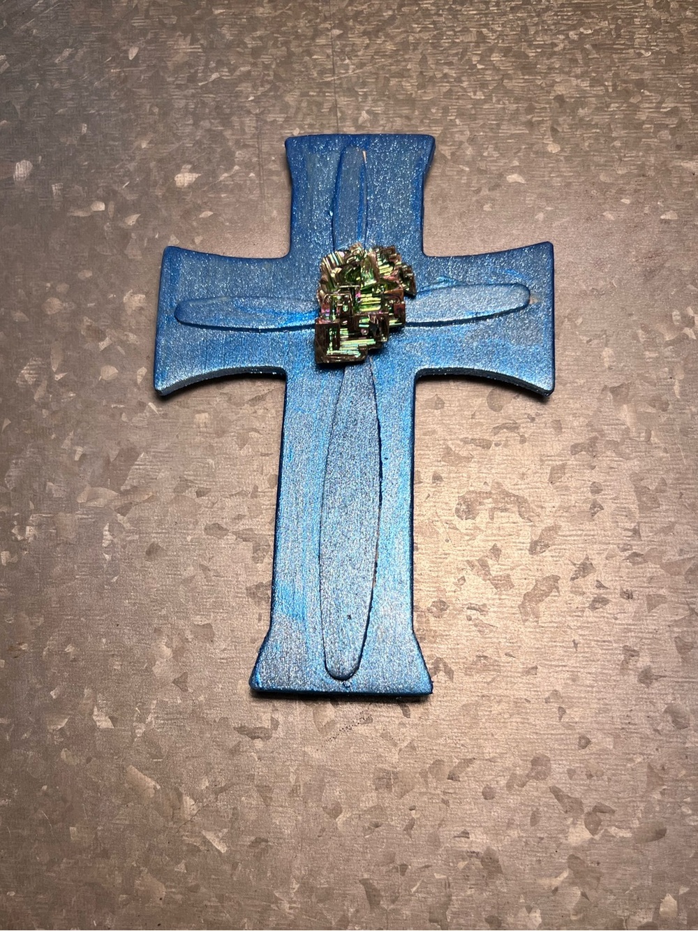 Blue Decorative Magnetic Cross with Crystal Accent